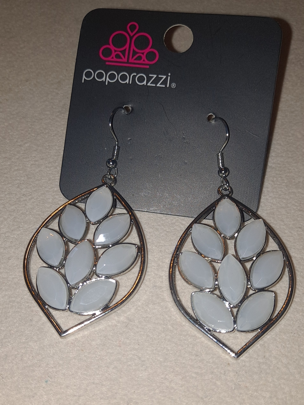 paparazzi Silver White Leaf Frame Earrings